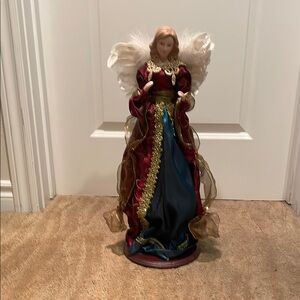 Elegant Christmas Angel Figurine with Red and Gold Gown